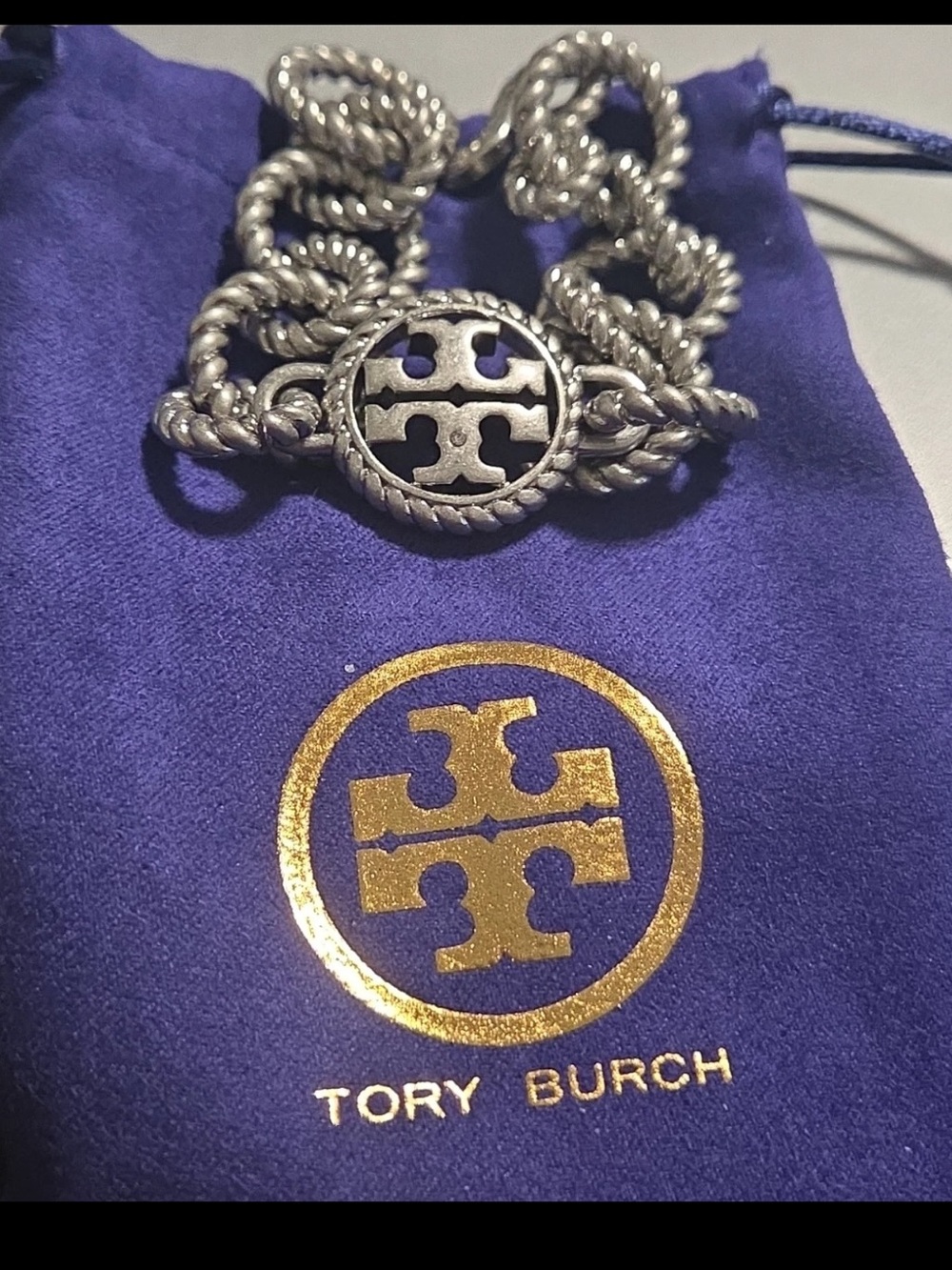 Tory Burch Silver-Tone Chunky Link Rope Logo Bracelet NEW $169